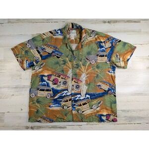 Diamond Head Sportswear Vintage Hawaiian Shirt XL Rayon Classic Cars Surf Beach